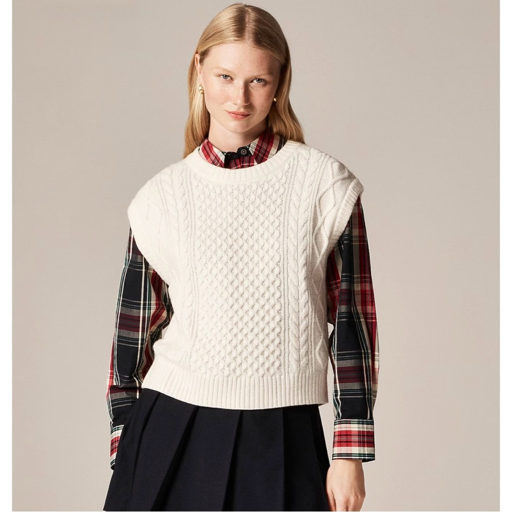 NWT J. Crew Cable-knit Shell Sweater Wool Blend Ivory